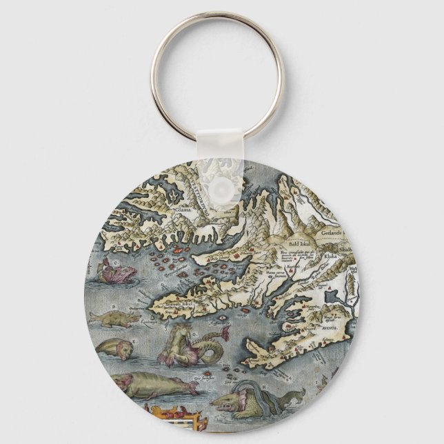 Ortelius Map Sea Monsters Chaveiro (Frente)
