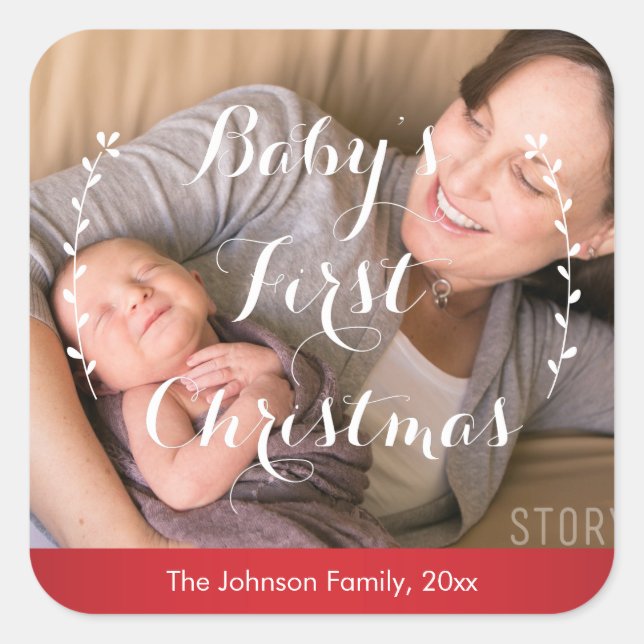 Os adesivos de fotos de Natal do Red Square Baby (Frente)