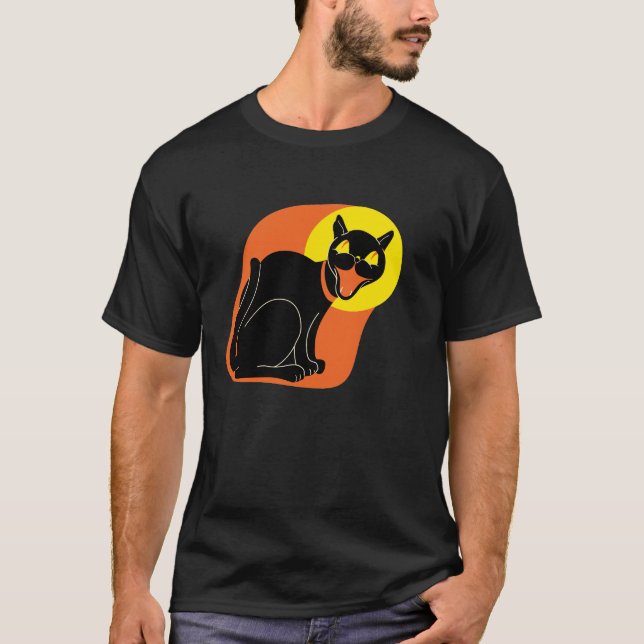 os anos 50 gato e t-shirt da lua (Frente)