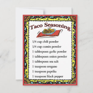 Os cartões do tempero do Taco, adicionam o texto