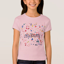 Os confetes coloridos comemoram o t-shirt da