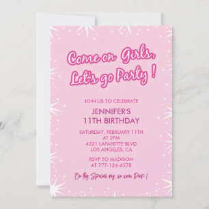Os convites de 11 de aniversário cor-de-rosa movem