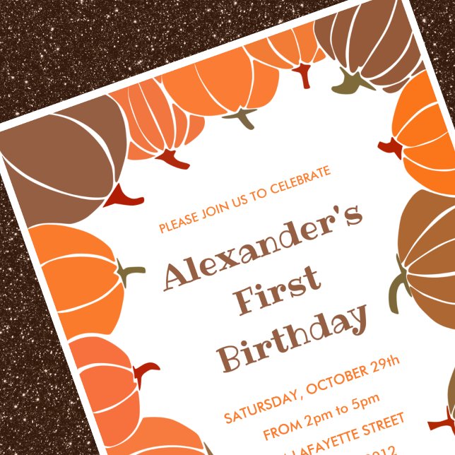 Os convites para primeiros aniversarios de Hallowe (Halloween-1st-birthday-invitations-fall-orange-boy-1)