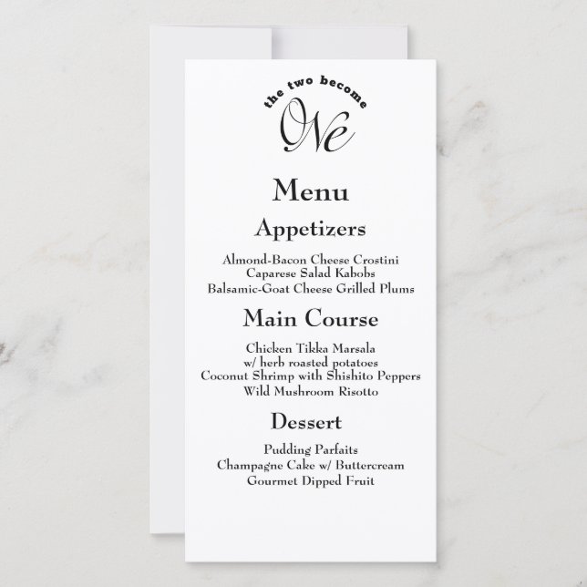 Os Dois Se Tornam Um Menu De Casamento Branco E Pr (Frente)