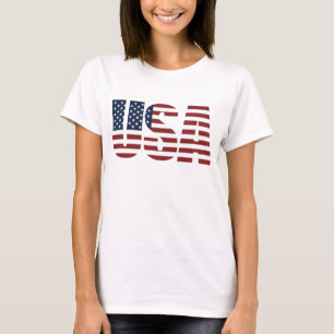 Os EUA América patriótica das mulheres da camisa