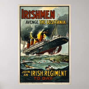 Os Irlandeses Avenge o poster vintage do Lusitania