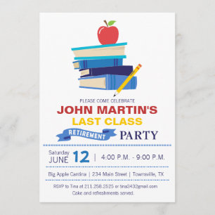 Os livros empilharam o convite da aposentadoria do