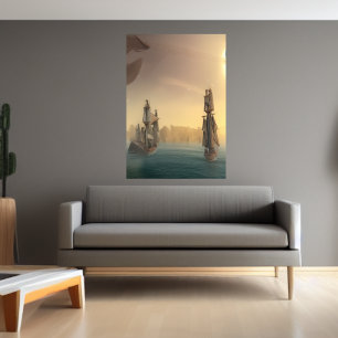Os navios no mar   AI Art Poster