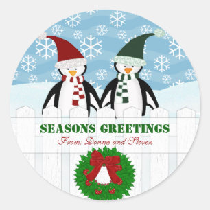 Os pinguins personalizaram etiquetas do Natal