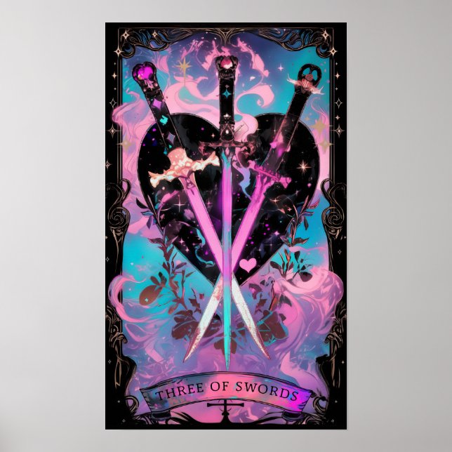 Os Três de Swords Tarot Card Witchy Poster (Frente)