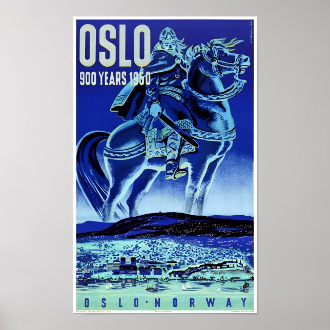 Oslo Noruega - Poster de Viagens vintage Restaurad (Frente)