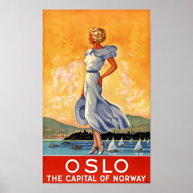 Oslo Noruega - Poster de Viagens vintage Restaurad (Frente)