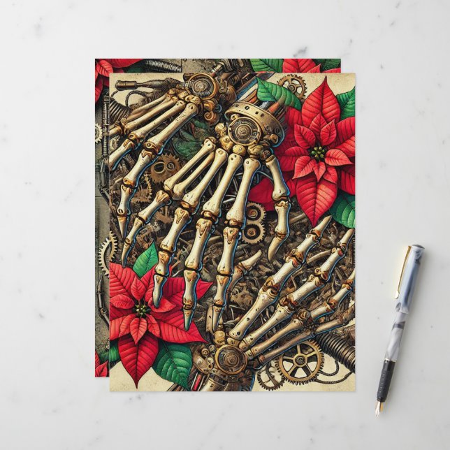 Ossos de Mão Vapor Festivos com Poinsettia (Frente/Verso In Situ)