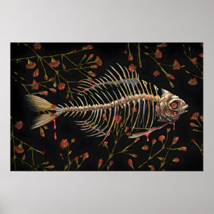 Ossos de Peixe com flores - mini impressão 5x7in a