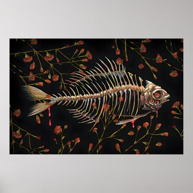 Ossos de Peixe com flores - mini impressão 5x7in a (Frente)