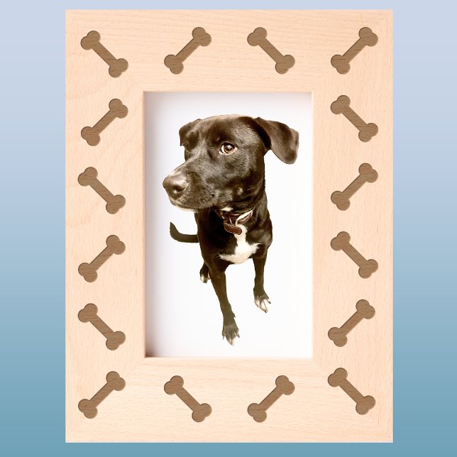 Ossos Divertidos Cachorro (Fun dog bones pattern etched wooden photo frame, perfect for pet portraits)
