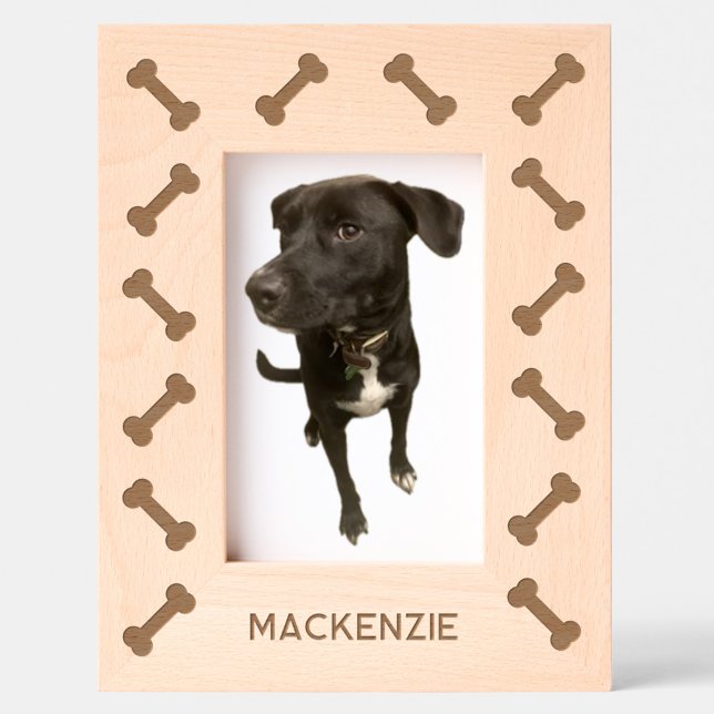 Ossos do Diversão do Nome Personalizado do Cão (Fun personalized dog name bones pattern etched photo frame for dog lovers)
