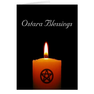 Ostara abençoa a vela pagã com cartão pentáculo