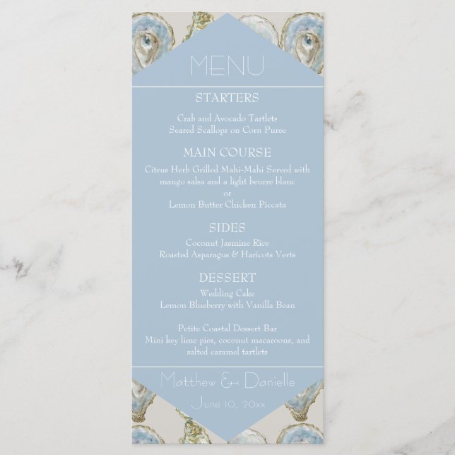 Ostras Aquarela Casamento- Menu Flat Azul Claro (Frente)