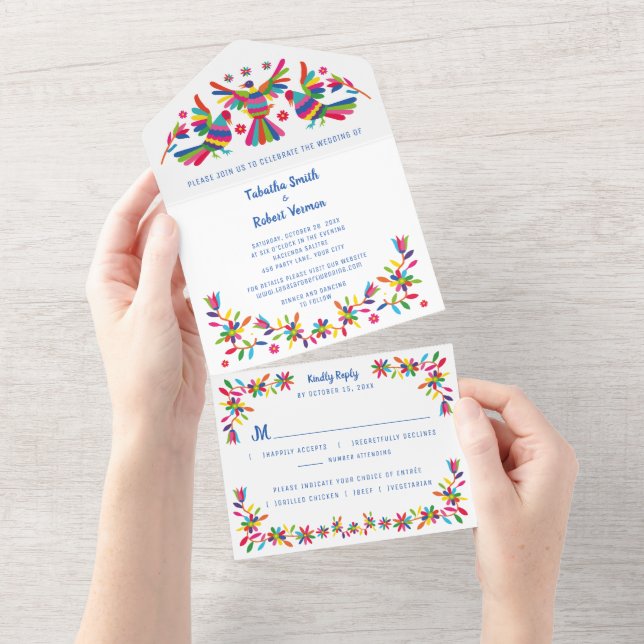 Otomi Mexicano Tudo em Um Convite de casamento (Aba destacável)