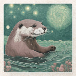 Otter em uma Sage do Oceano Noturno Estrelada e Ro