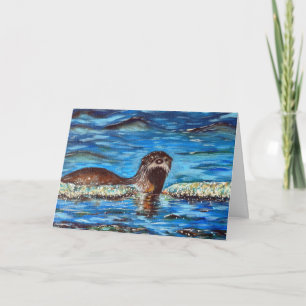 Otter no Cartão de Saudação de Pintura de Ondas