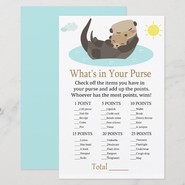 Otter O que há no seu chá de fraldas de jogo (Frente/Verso)