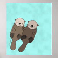 Otter Segurando Mãos Impressão Cute Arte Náutica