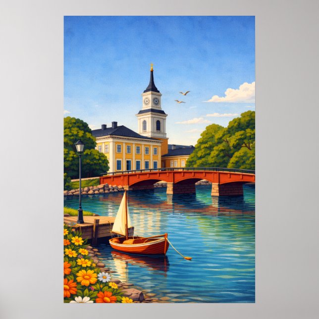 Oulu Finland Travel Poster Vintage Style (Frente)