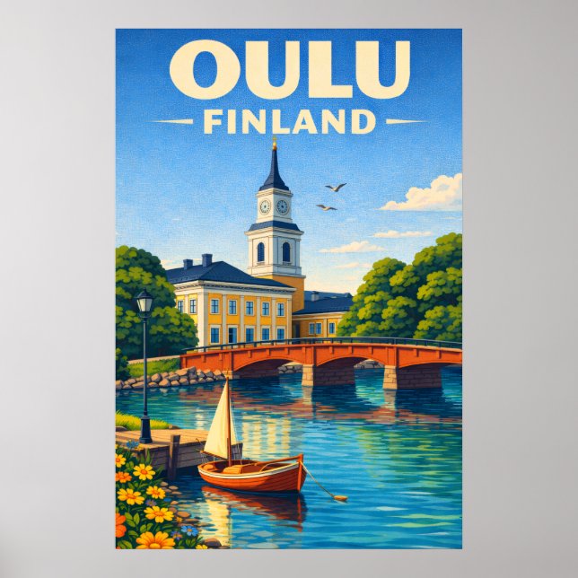 Oulu Finland Travel Poster Vintage Style (Frente)
