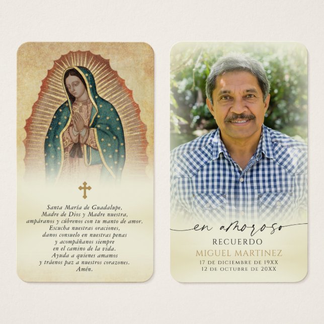 Our Lady of Guadalupe Funeral Spanish Prayer Cards (Frente & Verso)