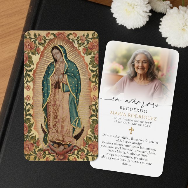 Our Lady of Guadalupe Spanish Memorial Prayer Card (Criador carregado)