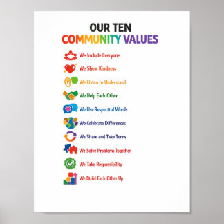 Our Ten Community Values Poster 8.5x11– Bright 