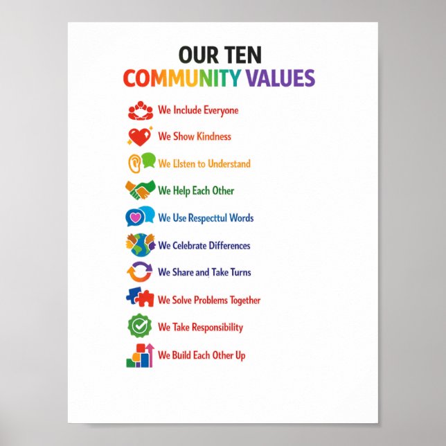 Our Ten Community Values Poster 8.5x11– Bright  (Frente)