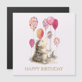 Ouriço com balões cor-de-rosa Feliz Aniversário