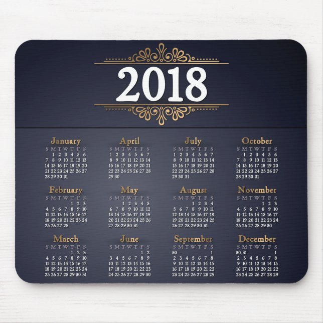 Ouro 2018 elegante e calendário azul | Mousepad (Frente)