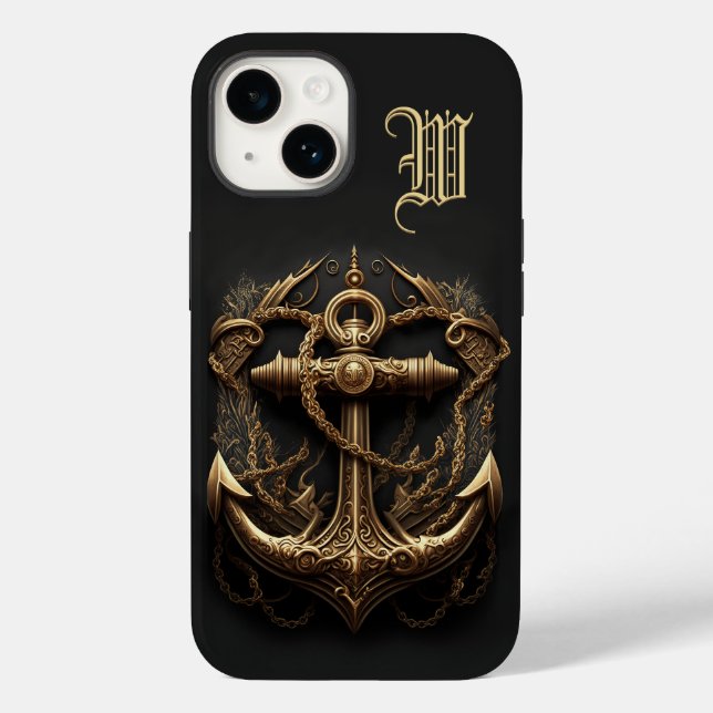 Ouro Ancoragem Náutica Monograma Case-Mate iPhone  (Verso)