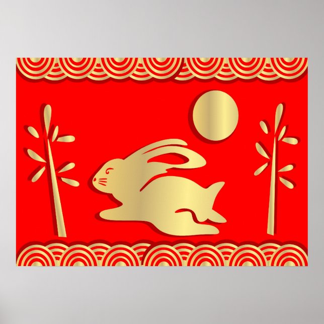 Ouro ano do Impressão Poster de coelho (Frente)