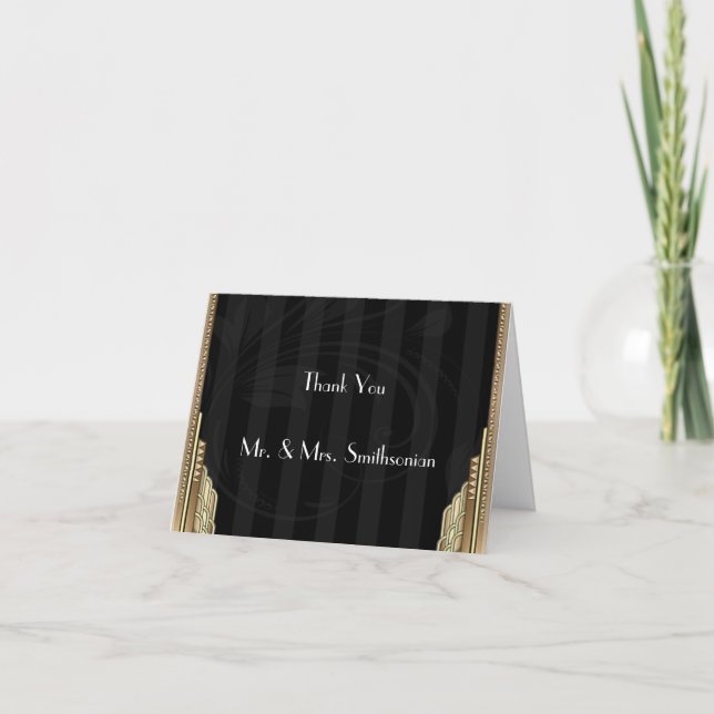 Ouro Art Deco Listra Agradecimento Casamento (Frente)