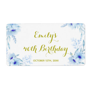 Ouro azul floral da mini etiqueta da garrafa do