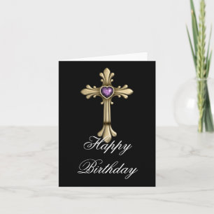 Ouro Birthstone Purple Cross Happy Birthday Cartão