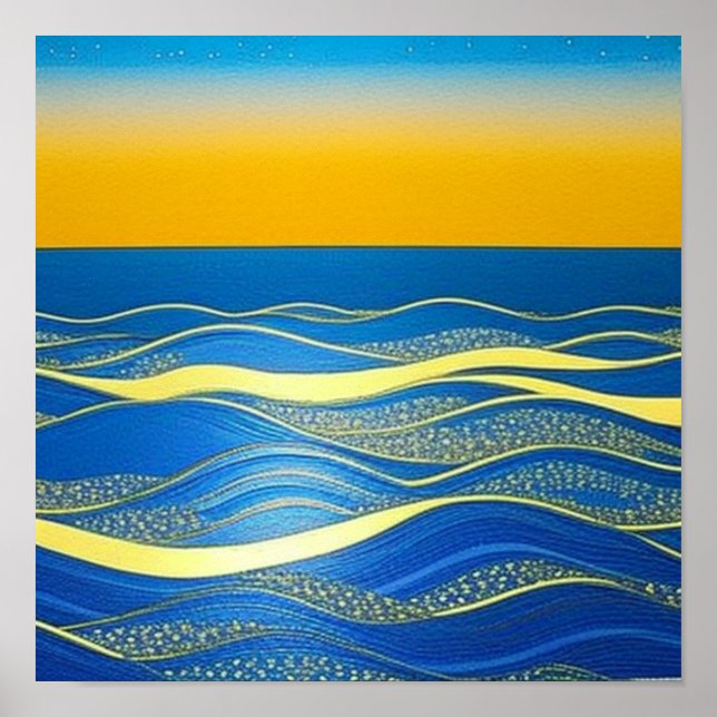 Ouro Blue Waves no Sunset Poster (Frente)