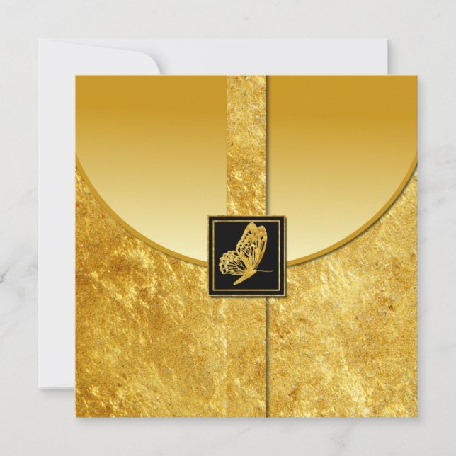 Ouro Borboleta Whimsey Convites De Casamento (Frente)