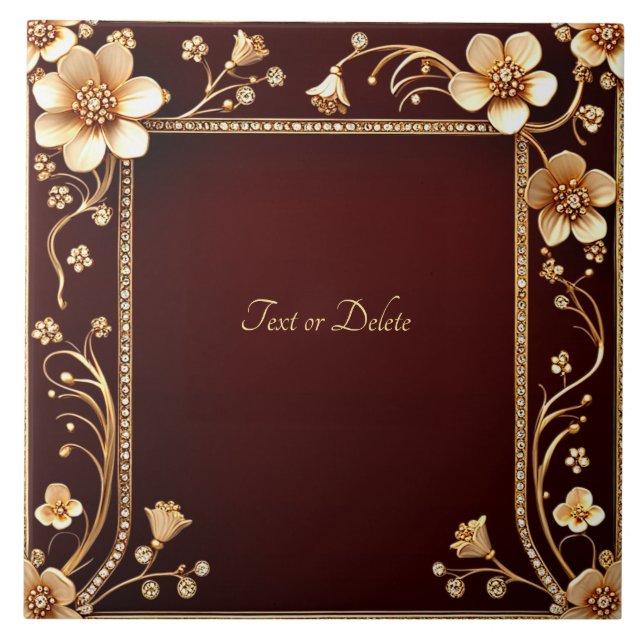 Ouro Borgonha Flores de cerâmica Azulejo (Frente)