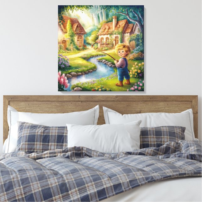 Ouro Boy by the Stream Painting Canvas Print (Insitu(Quarto))