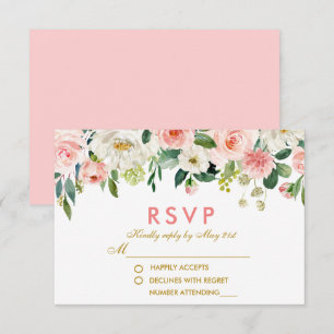 Ouro branco cor-de-rosa floral RSVP da aguarela