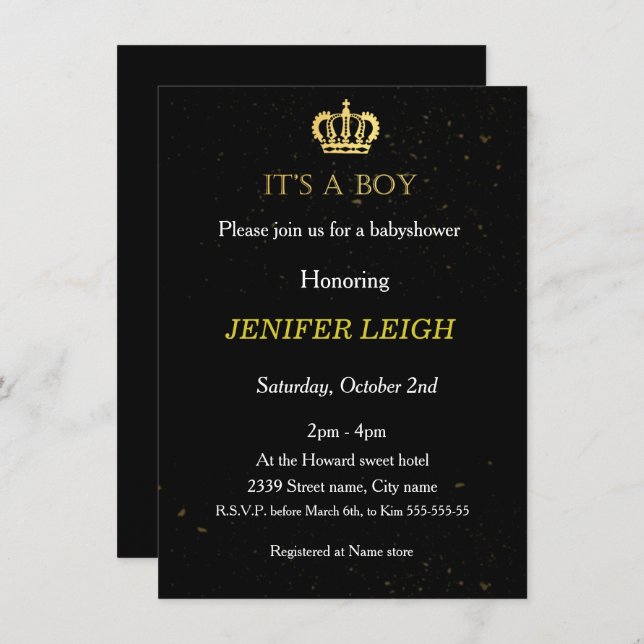 Ouro Crown Bebê chá convite (Frente/Verso)