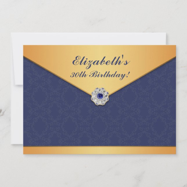 Ouro Damask Birthday - Convite Plano (Frente)