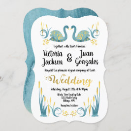 Ouro de aquarela Swans Convites para Casamento