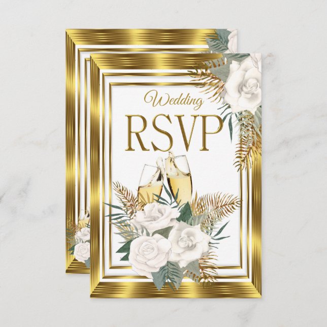 Ouro de Casamento RSVP Champanhe Rosa Branca Doura (Frente/Verso)